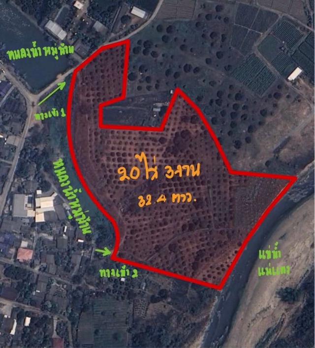 ขายที่ดินถมแล้ว 20 ไร่ 3 งาน 32.4 ตร.ว. เป็นสวนเกษตร (ไม่เสียภาษีที่ดิน) ติดแม่น้ำแตง อ.แม่แตง จ.เชียงใหม่ 1