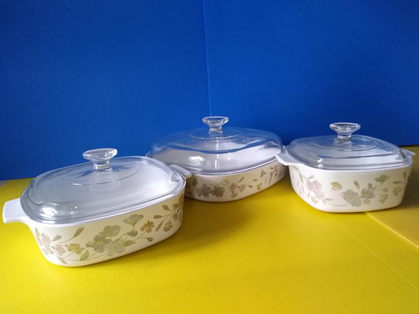 ชุด 3 ใบ 6 ชิ้น หม้อแก้วทนไฟคอร์นนิ่งแวร์ CORNINGWARE ของใหม่และแท้จากสหรัฐ