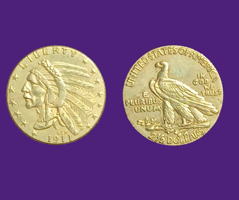 เหรียญปี 1910-1911 Proof USA 2.5 dollars Indian Head XF Gold 0.900
