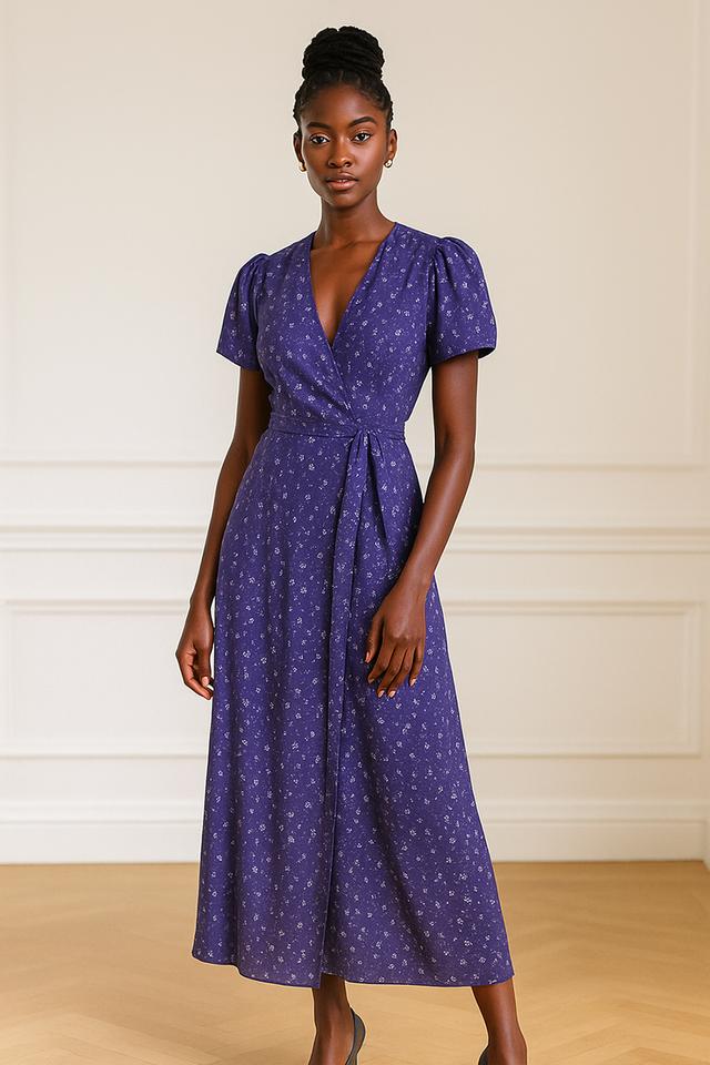เดรสยาวคอวีลายดอกไม้สีนํ้าเงินเข้ม (Navy Floral V-Neck Maxi Dress)@SP045 3