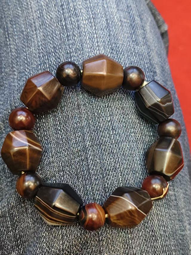 สร้อยข้อมือหินโมรา ลูกปัดอาเกตสีกาแฟ(Banded Agate Bracelet) รูปที่ 5