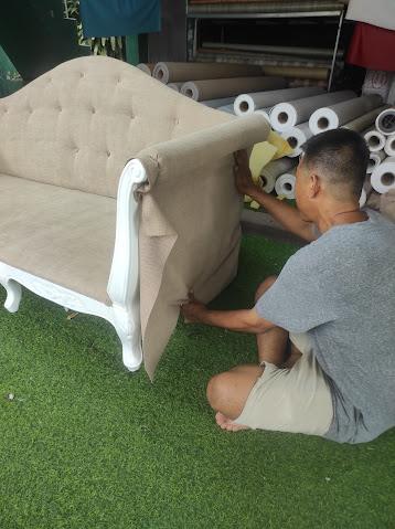 #เปลี่ยนผ้าหุ้มโซฟา #เปลี่ยนเบาะโซฟายุบ #ซ่อมโซฟา #บุผนังผ้า  #ผ้าปลอกโซฟาไม้ -หวาย #Re-Upholstery Wall Panel #Fabric Wall Panel #Cushions Cushions  # รูปที่ 5