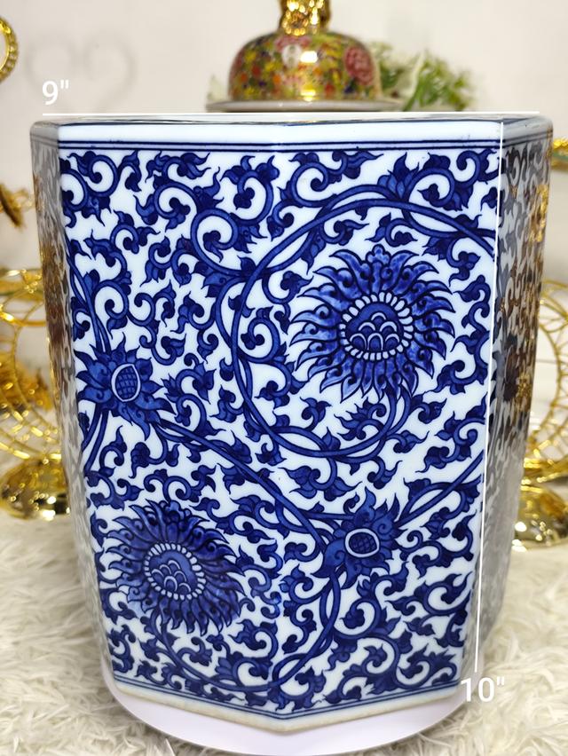 ANTIQUE CHINESE BRUSH POT PORCELAIN OCTAGON BLUE AND WHITE, 19TH CENTURY, NR. รูปที่ 2