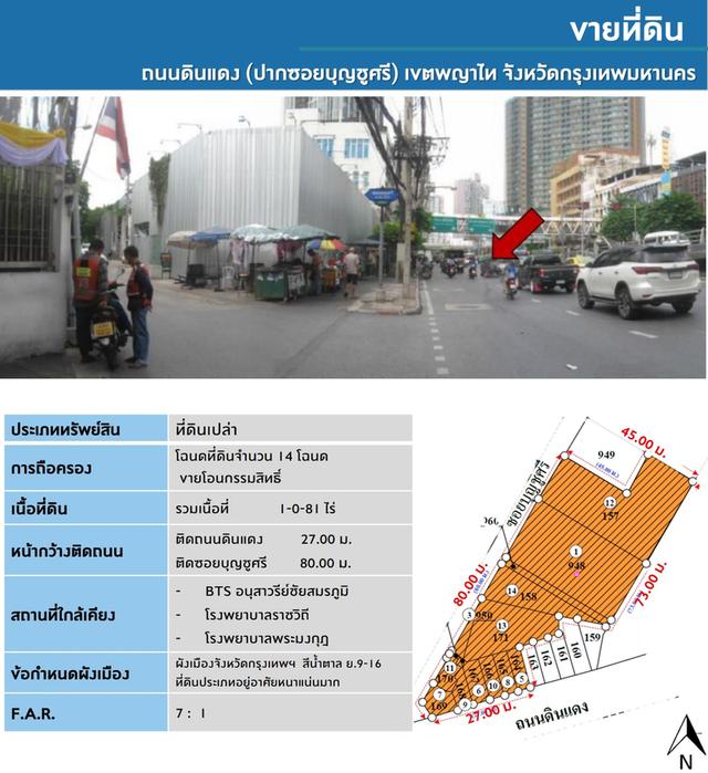 ขายที่ดินติดถนนดินแดงเขตพญาไทกรุงเทพฯปากซอยบุญชูศรี ขนาด 1-0-81 ไร่  3