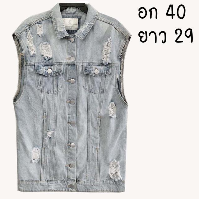 กั๊กยีนส์ทรงยาว งานหายาก แต่งขาดเท่ ๆ ช ญ ใส่ได้ มีกระเป๋าอก+ข้าง ผ้านุ่มใส่สบาย พร้อมส่ง ไม่ต้องรอ