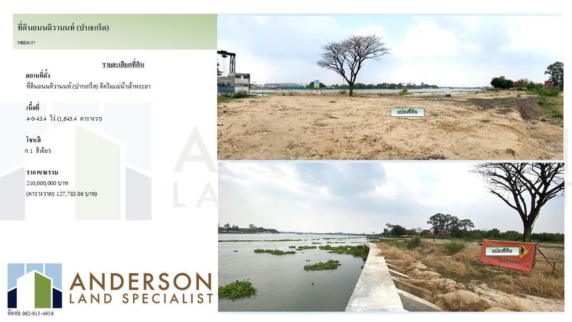 ประกาศขายที่ดินแปลงศักยภาพสูง ถนนติวานนท์–ปากเกร็ด เนื้อที่รวม: 4-0-43.4 ไร่ 1