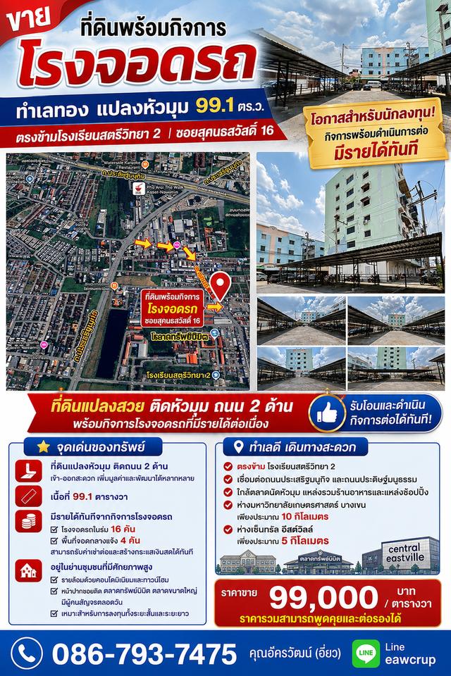 🚗 ขายที่ดินพร้อมกิจการโรงจอดรถ ทำเลทอง แปลงหัวมุม 99.1 ตร.ว. ตรงข้ามโรงเรียนสตรีวิทยา 2 | ซอยสุคนธสวัสดิ์ 16 1
