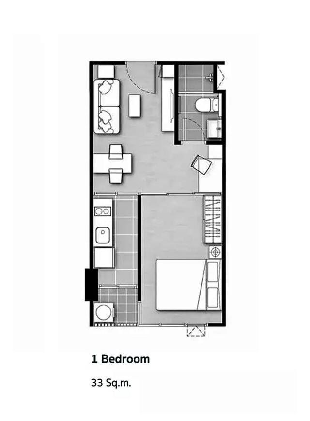 ห้องชุดเพดานสูง 33.42 ตร.ม. Miti Condominium ใกล้รถไฟฟ้า 5