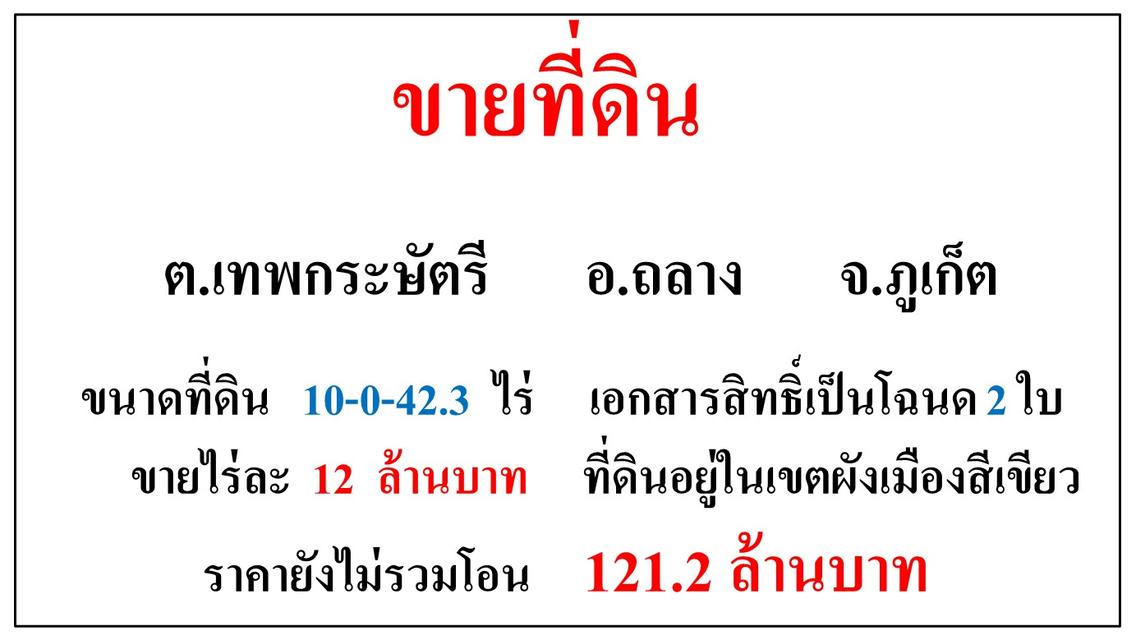 ขายที่ดินเปล่า ขนาด 10-0-42.3 ไร่  **ติดถนนเทพกระษัตรี-ในยาง**  อ.ถลาง ภูเก็ต  (ไร่10.8ลบ.) 2