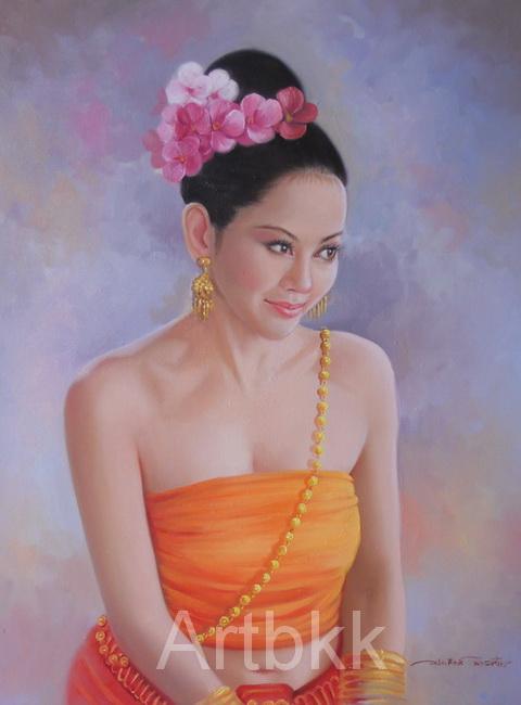 วาดภาพคนเหมือนใส่ชุดไทยเดิมโบราญไว้ประดับตกแต่งบ้าน