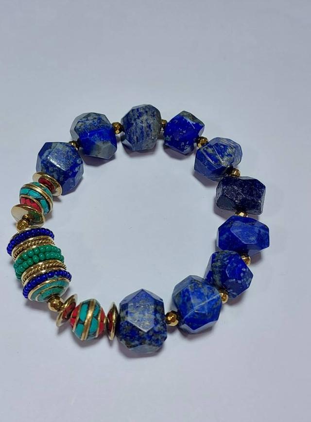  ข้อมือหิน lapis lazuli คั่นแร่เฮมาไทต์ลูกปัดเนปาล 13×14 mm ยาว 18 cm. 7