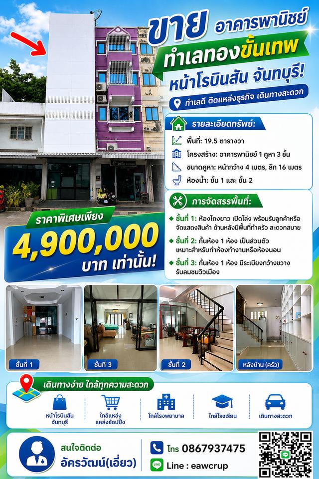 🔥 ขาย อาคารพานิชย์ ทำเลทอง หน้าห้างโรบินสัน จันทบุรี 🔥 1