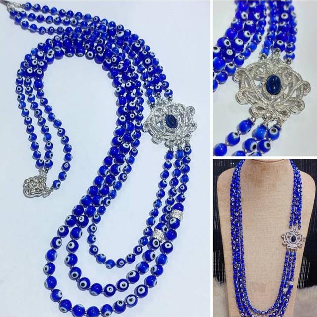 สร้อยคอ Evil eye จี้sterling silver925 พลอยczคั่นหินแร่เฮมาไทต์ ดวงตาขนาด6มิลและ8มิล ความยาว29นิ้ว 1