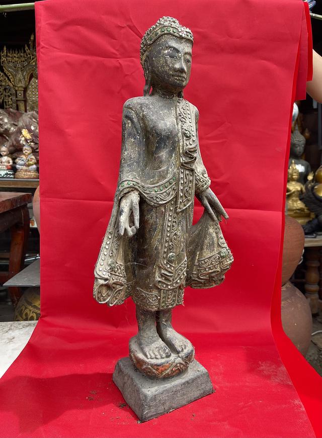 พระไม้แกะสลัก พระไม้โบราณ ศิลปะล้านนา ปางเปิดโลก พระพุทธรูปท่ายืน รูปย่อยที่ 2