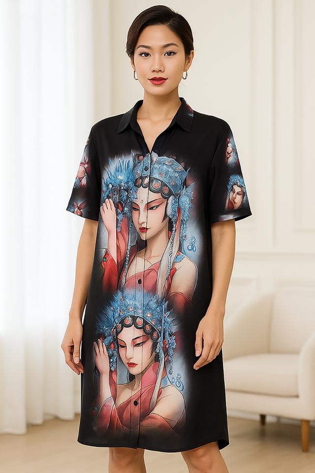 เดรสเชิ้ตพิมพ์ลาย Beijing Opera Beijing Opera Print Shirt Dress @SP050