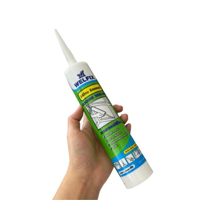 ึกาวยาแนว กาวยาแนวซิลิโคน ซีลแลนท์ WELFIX 300 มล. สีใส สำหรับอุดรอยรั่ว กันซึม ยาแนวอุดรอยรั่ว ยาแนวกันน้ำรั่ว