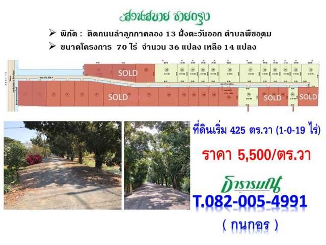 ขายที่ดิน ทำสวนเกษตรคลอง13 เริ่มตร.วาละ 4,500 - 5,500 บาท 1