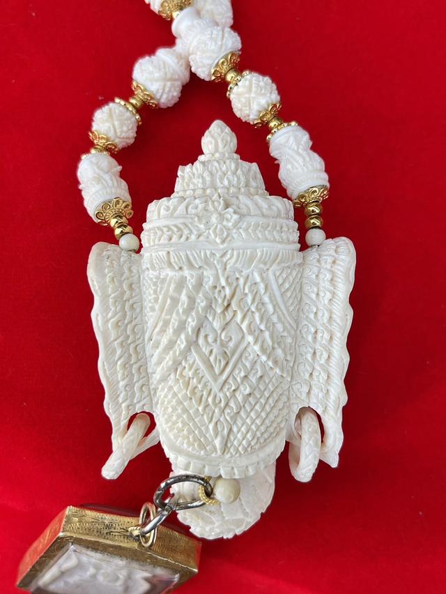 สร้อยงาช้าง สร้อยงาช้างแกะสลัก สร้อยงาช้างแท้ทั้งเส้น ขนาดยาง14นิ้ว ปลายงาแกะสลัก 4