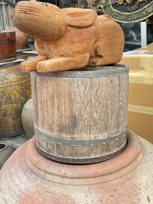 ถังไม้ตวงข้าวสาร หูจับด้านใน ถังตวงข้าวโบราณ ขนาด20ลิตร