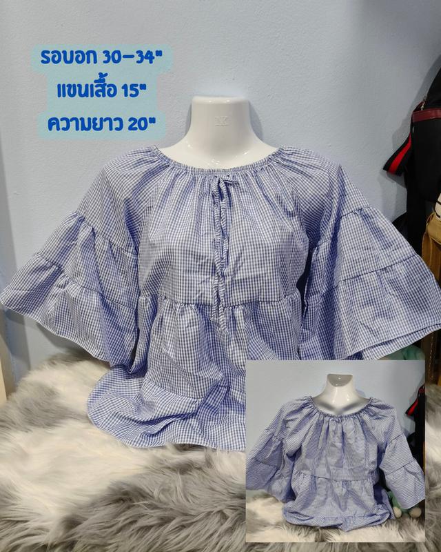 เสื้อคอกลมแฟชั่น แขนตุ๊กตา แต่งโบว์ พร้อมส่ง