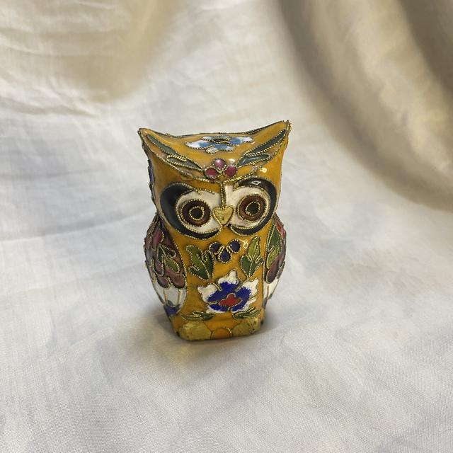 ตุ๊กตานกฮูกลงยา Cloisonné งานชุบทองวินเทจ สวยหรู น่ารักน่าสะสม