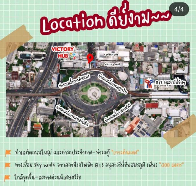 ให้เช่า พื้นที่ร้านค้า 2 ล็อค 10 ตร.ม ศูนย์การค้า Victory Hub ชั้น1 ใจกลางอนุสาวรีย์ชัย ทำเลดีเยี่ยม