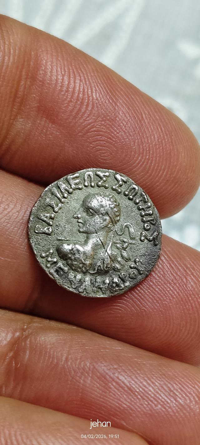 ancient Indo Greek silver dracham - Menander 1st