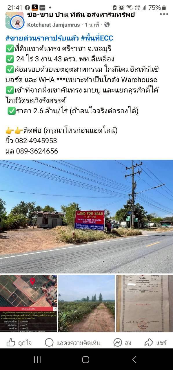ขายที่ดินผังสีเหลือง ยกแปลง 24-3-43 ไร่ ทำเลทอง ใกล้แหล่งอุตสาหกรรม ต.เขาคันทรง อ.ศรีราชา จ.ชลบุรี 9