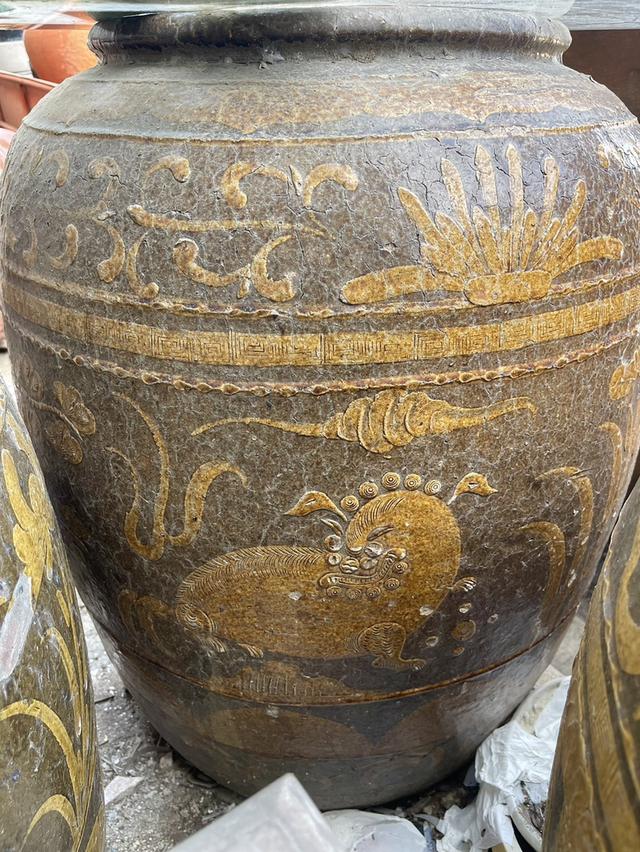 โอ่งเซี่ยงไฮ้ ลายสิงห์ โอ่งโบราณ ลายสิงห์โต โอ่งดินเผาน้ำเคลือบโบราณ