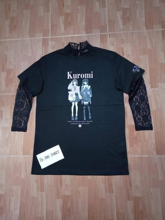 Sanrio x Majoretty Kuromi Gothic Lolita T-Shirt Dress มินิเดรสสีดำ สกรีนลายอกสวยๆ แต่งคอ+ต่อแขนด้วยผ้าลูกไม้ สภาพดีมาก เทียบของใหม่