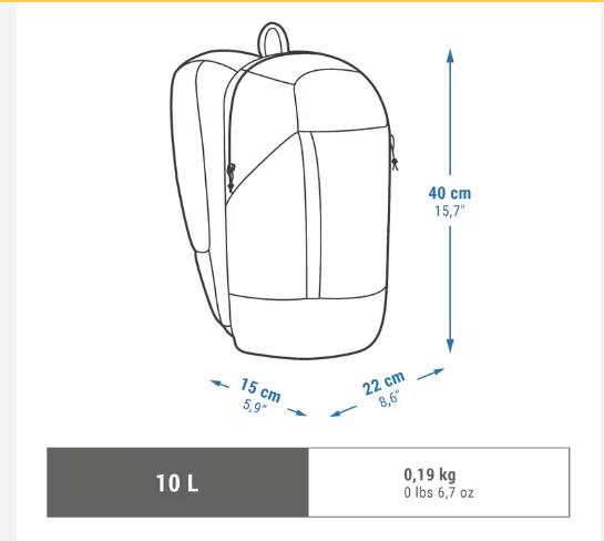 เป้สะพายหลัง Quechua Arpenaz NH100 Decathlon เป้ขนาดเล็ก 12