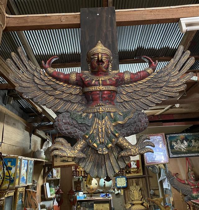 พญาครุฑไม้สัก ขนาด110ซม ครุฑไม้แกะสลัก