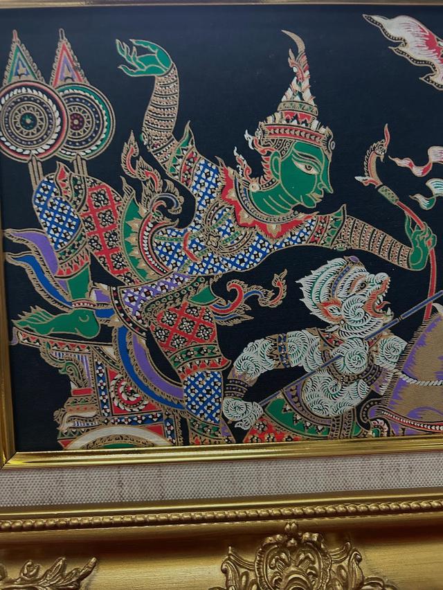 ภาพพระรามทรงรถ พร้อมกรอบไม้เก่า 6