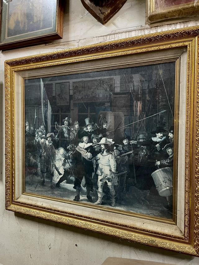 ภาพพิมพ์รูปงานศิลปะ The Night Watch ภาพลำลองของ Rembrandt Van Rijn กรอบหลุยส์ จากยุโรป
