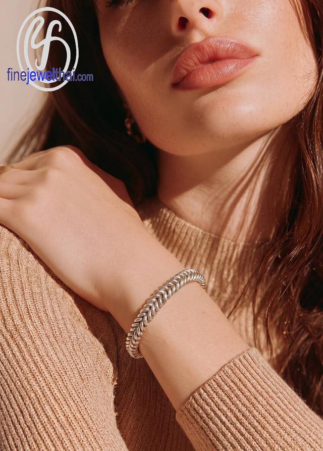Finejewelthai แบบใหม่ล่าสุด สร้อยข้อมือลายสาน สร้อยเงินแท้ TOD24