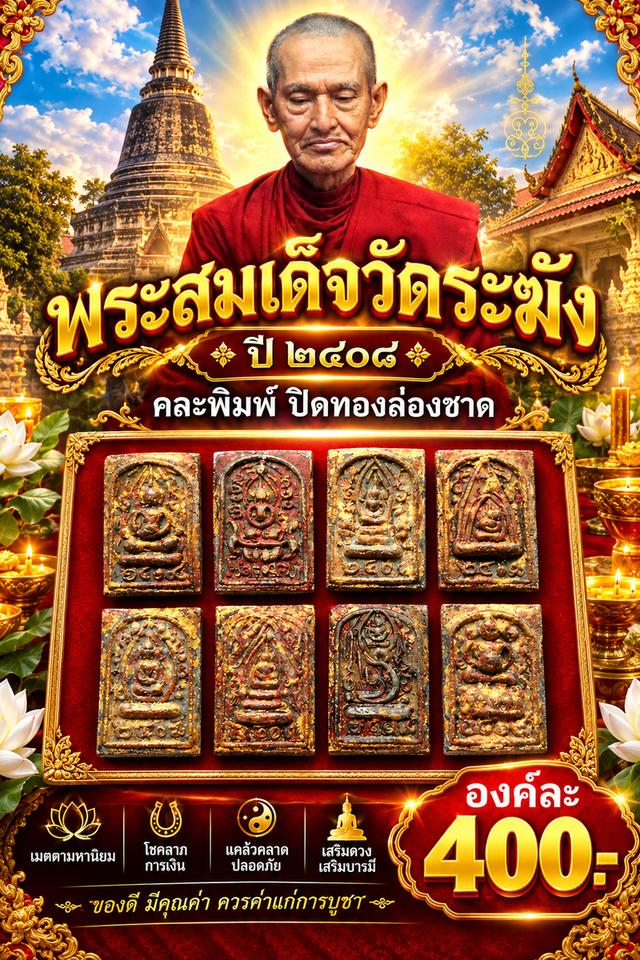 พระสมเด็จกรุพระธาตุพนมปิดทองล่องชาด คละพิมพ์ สร้างสมัยรัชกาลที่ ๔