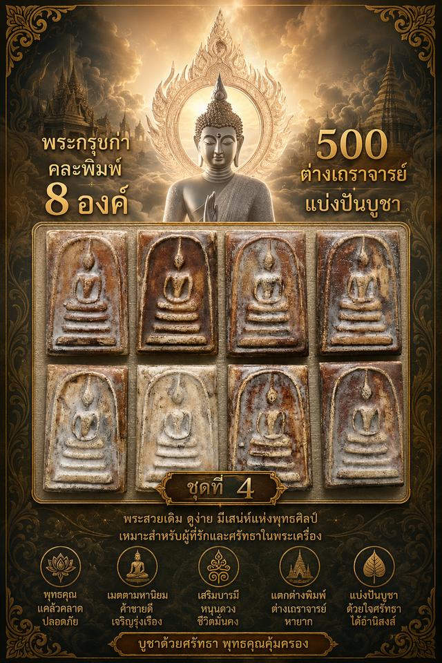 พระกรุเก่าคละพิมพ์ 8 องค์ 500 ต่างเถรจารย์ แบ่งปันบูชา ชุดที่4