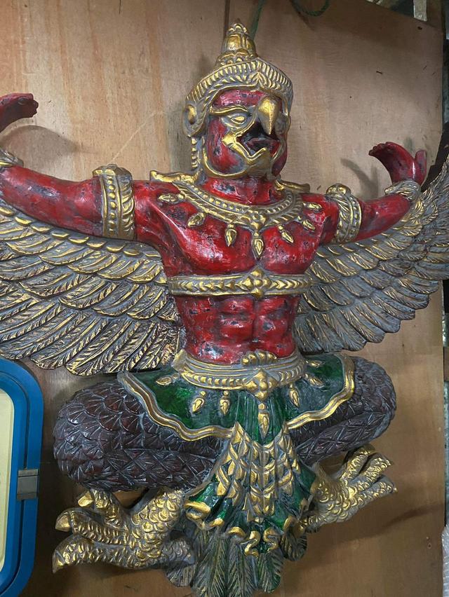 พญาครุฑไม้แกะ องค์ใหญ่ ขนาด145ซม ครุฑไม้เก่า