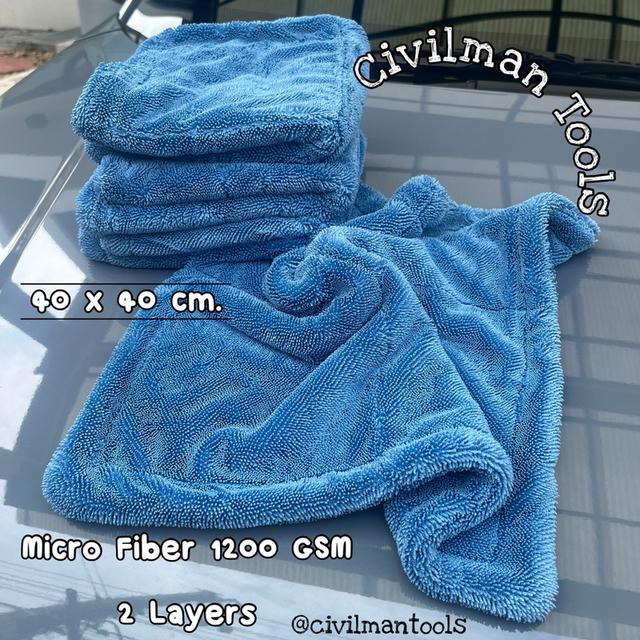 ผ้าไมโครไฟเบอร์เช็ดรถ อย่างดี หนามาก (สีฟ้า) รุ่นหนา 2 ชั้น 40 x 40 cm. ซับน้ำหมดจด ใช้เช็ดรถสะอาดสุด !! พร้อมส่งทั่วไทย 3