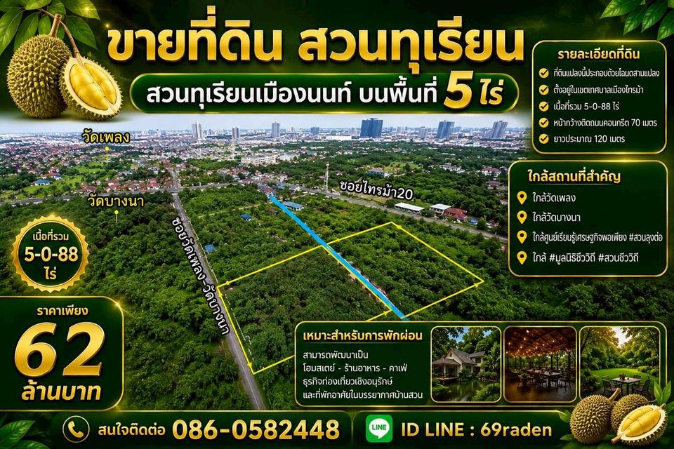ขายสวนทุเรียนเมืองนนท์ บนพื้นที่5ไร่