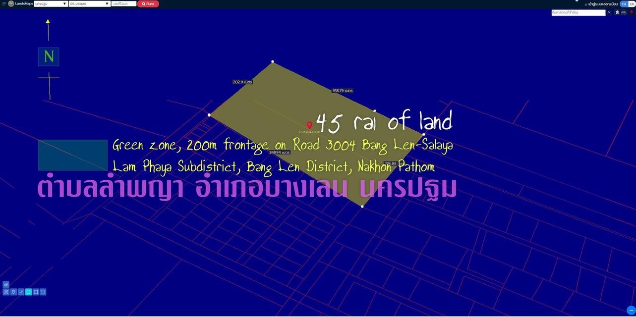 ขาย ที่ดิน45ไร่ พื้นที่สีเขียวลาย หน้ากว้าง 200ม.  ถนนทางหลวงชนบท นฐ.3004 บางเลน-ศาลายา ตำบลลำพญา อำเภอบางเลน นครปฐม 1