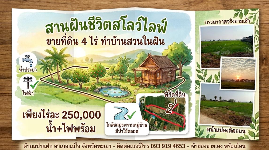 อบอุ่น น่าอยู่ ชวนฝันขายที่ดินสวย 4 ไร่​วิวทุ่งนาเขียวขจีอากาศบริสุทธิ์พระอาทิตย์ยามเช้าร่มรื่นที่แท้จริงทำเลดี สาธารณูปโภคครบ ฟ! 1