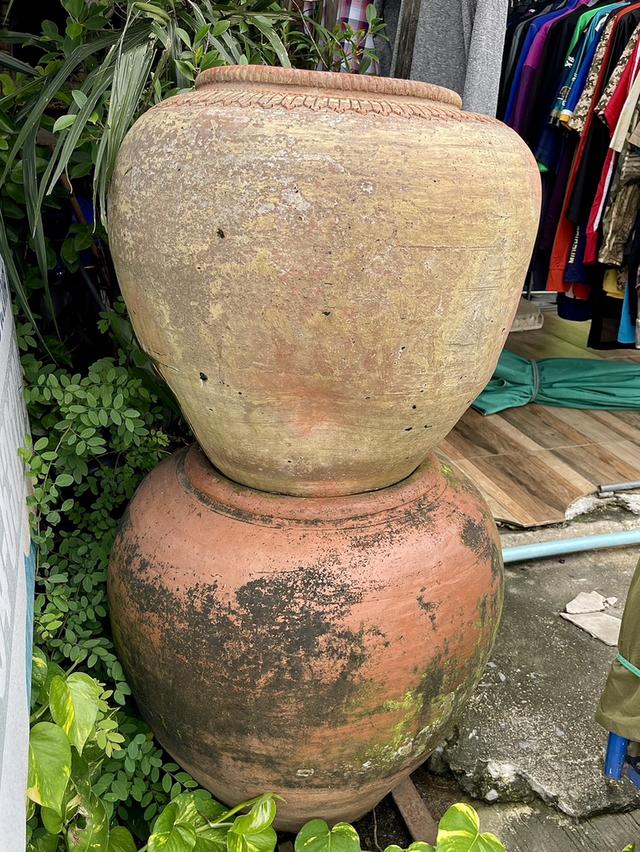 โอ่งแดง โอ่งปั้นดินเผา ศิลปะอยุธยา ตุ่มแดงโบราณ ใบใหญ่