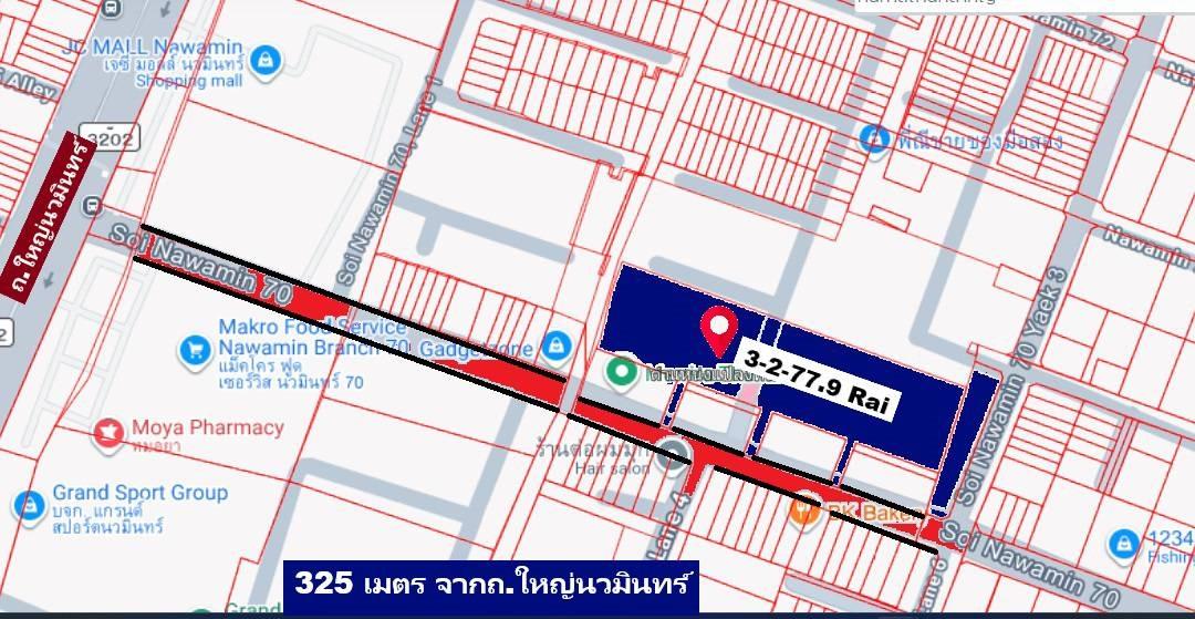 ขายที่ดินสวยมากแปลงติดตลาดปัฐวิกรณ์ ถ้าจากถนนใหญ่นวมินทร์เพียง 320 เมตร สี่เหลี่ยมทำเลดี 3 ไร่ 2 งาน77.9 ตารางวา หรือ 1477.9 ตารางว ตัดใจลด 7