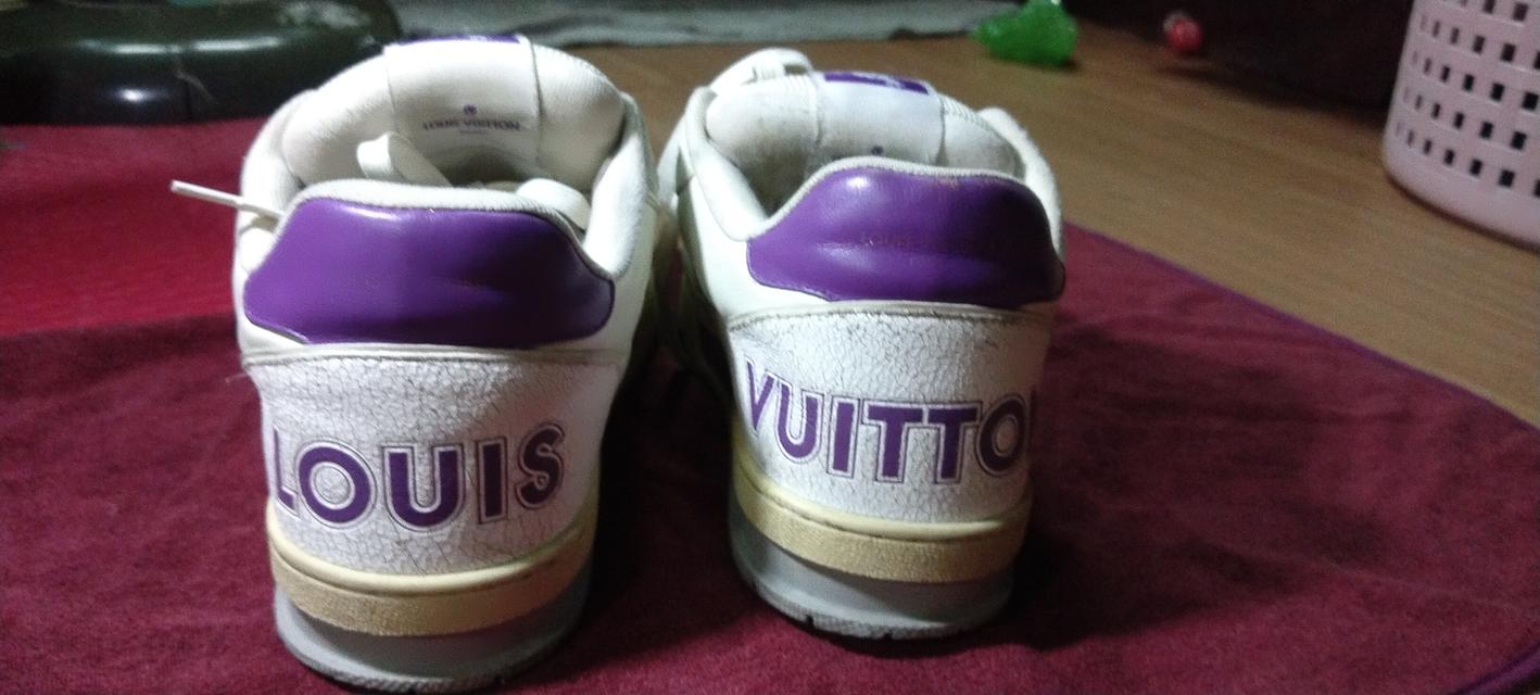 louis vuitton white/purple leather and mesh lv trainer sneakers 4