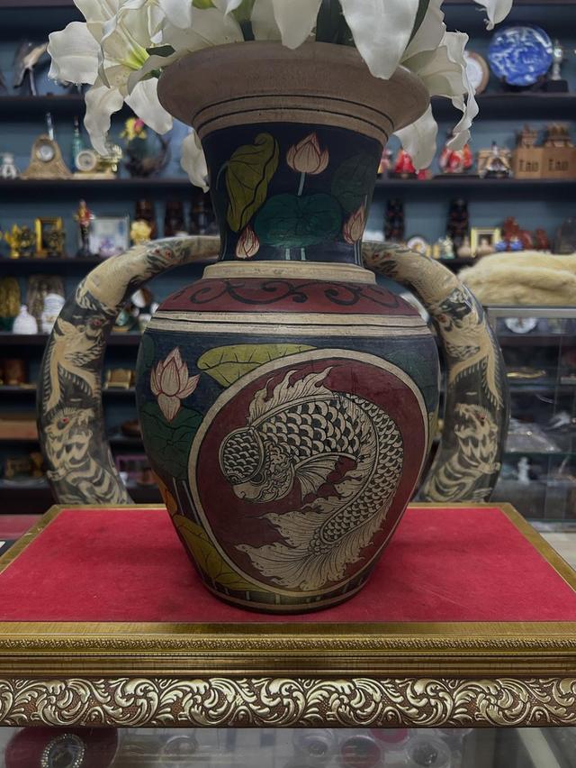 แจกันดินเผาเขียนลายไทย 9