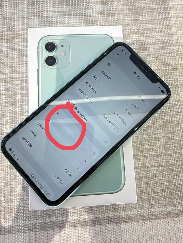 iPhone 11 สีเขียว 14 มีรอยตามรูปที่วง