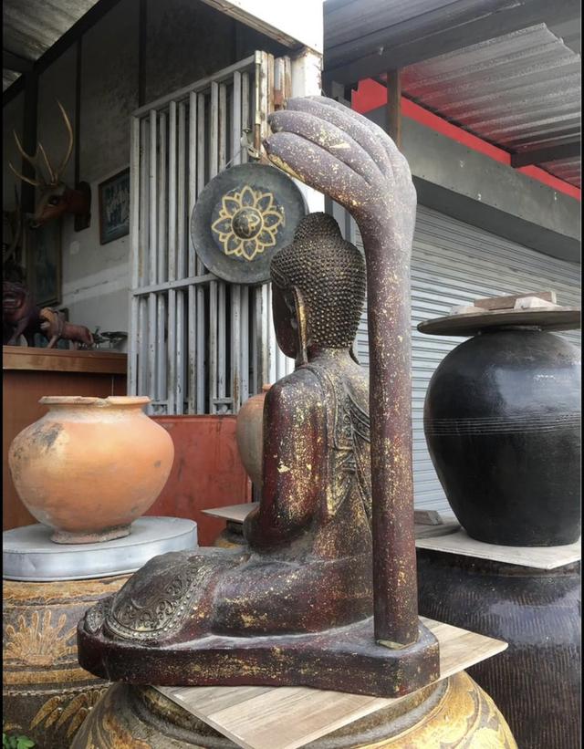 พระพุทธรูปไม้แกะสลัก พระไม้โบราณ มัณฑะเลย์ ปางนาคปรก หน้าตัก15นิ้ว 6