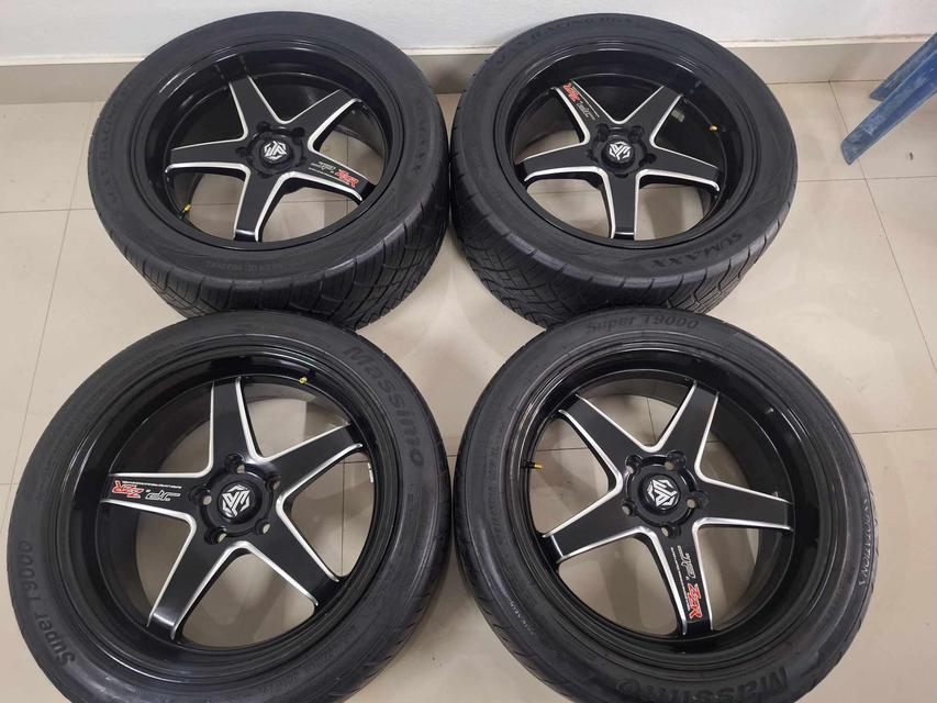 แม็คเวลJp18'กว้าง8.5ไม่ซ้อมไม่ดุ้ง พร้อมยาง235/45 275/40R18ปี21/18แม็คใส่ได้ไม่ถึงอาทิตย์ขาย12900บาท 1