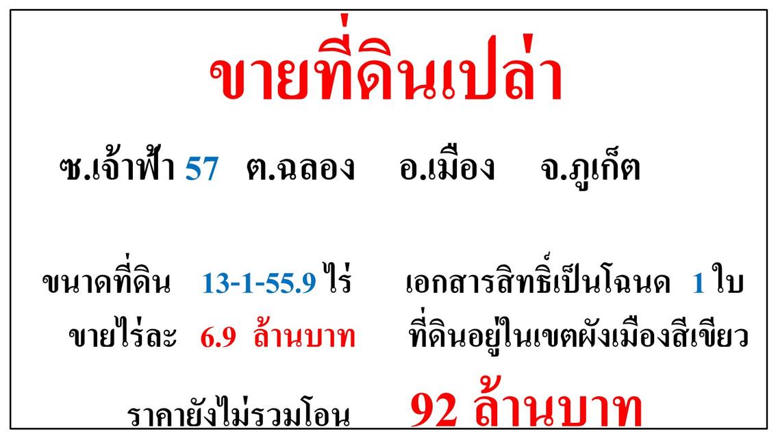 ขายที่ดินเปล่า ขนาด 13-1-55.9 ไร่ **ซ.เจ้าฟ้า 57 ฉลอง** เมืองภูเก็ต (ไร่6.9ลบ.) 2